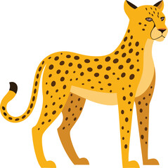 A stylized vector illustration of a cheetah with distinct spots, showcasing its sleek, graceful form in vibrant yellow and orange tones.  
