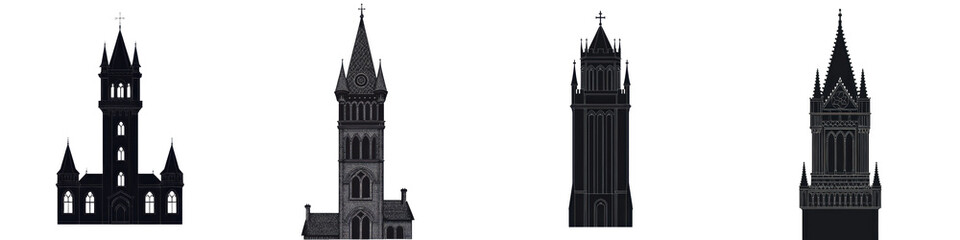 Obraz premium Majestic Gothic Architecture Silhouettes in Monochrome Cityscape Dramatic black and white image showcasing the iconic spires domes