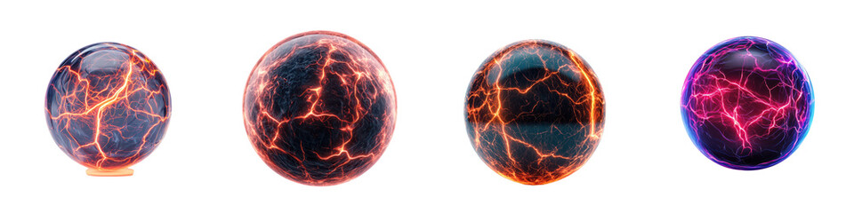 Fototapeta premium Vibrant and Electrifying Plasma Spheres Displaying Captivating Electric Lightning and Fractal Patterns Against a Futuristic Cosmic Background