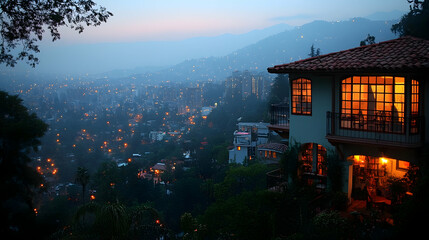 Obraz premium Mountain Cityscape at Dusk