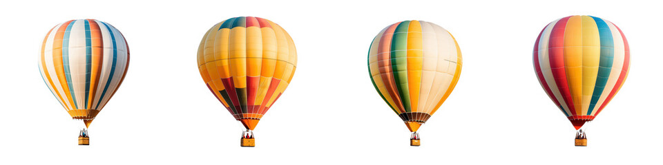A group of vibrant colorful hot air balloons floating high in the clear blue sky creating a stunning and captivating aerial display during an outdoor adventure leisure activity or celebratory event
