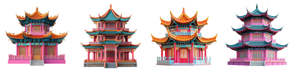 Obraz premium Ornate Chinese Pagoda Temples Showcasing Vibrant Architectural Heritage and Traditional Culture Colorful and Intricate Structures Representing the Essence of Ancient Asian Design and Imagination
