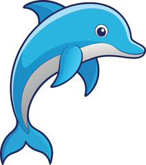 Playful Dolphin Vector Illustration with Blue Colors, A cheerful vector illustration of a dolphin swimming, with smooth blue tones and a playful design, perfect for ocean and aquatic-themed projects.