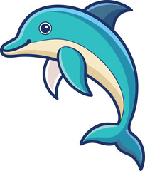 Playful Dolphin Vector Illustration with Blue Colors, A cheerful vector illustration of a dolphin swimming, with smooth blue tones and a playful design, perfect for ocean and aquatic-themed projects.