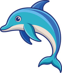 Playful Dolphin Vector Illustration with Blue Colors, A cheerful vector illustration of a dolphin swimming, with smooth blue tones and a playful design, perfect for ocean and aquatic-themed projects.