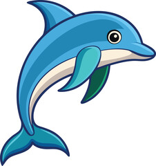 Playful Dolphin Vector Illustration with Blue Colors, A cheerful vector illustration of a dolphin swimming, with smooth blue tones and a playful design, perfect for ocean and aquatic-themed projects.