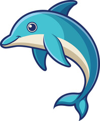 Playful Dolphin Vector Illustration with Blue Colors, A cheerful vector illustration of a dolphin swimming, with smooth blue tones and a playful design, perfect for ocean and aquatic-themed projects.