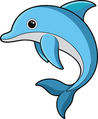 Playful Dolphin Vector Illustration with Blue Colors, A cheerful vector illustration of a dolphin swimming, with smooth blue tones and a playful design, perfect for ocean and aquatic-themed projects.