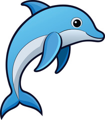 Playful Dolphin Vector Illustration with Blue Colors, A cheerful vector illustration of a dolphin swimming, with smooth blue tones and a playful design, perfect for ocean and aquatic-themed projects.
