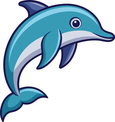 Playful Dolphin Vector Illustration with Blue Colors, A cheerful vector illustration of a dolphin swimming, with smooth blue tones and a playful design, perfect for ocean and aquatic-themed projects.