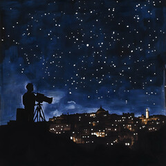 Obraz premium Night Sky, City Silhouette, Photographer