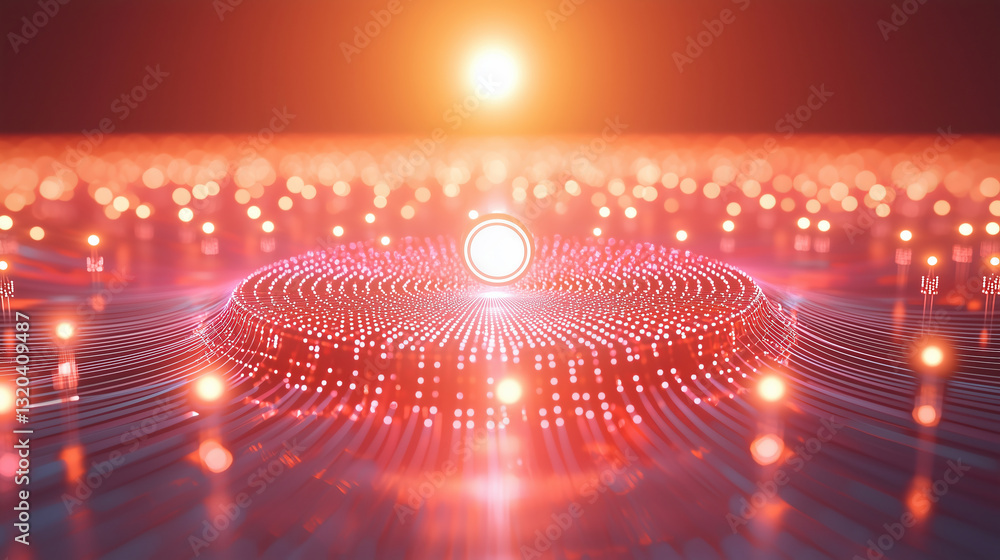 Poster vibrant visual of glowing orb surrounded by radiant lights, creating mesmerizing effect