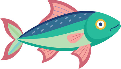Vibrant Fish Vector Illustration with Colorful Fins, A lively and colorful vector illustration of a fish with vibrant fins and scales, perfect for aquatic and nature-themed designs.

