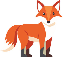Cute Fox Vector Illustration with Tail and Ears, A charming vector illustration of a fox with a bushy tail, bright eyes, and colorful fur, ideal for playful designs.
