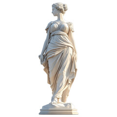 3D Render of Classical Marble Statue of a Woman in Draped Gown, Isolated on Transparent Background