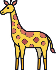 Vector of a Stylized Giraffe Illustration, A colorful vector illustration of a stylized giraffe with yellow fur, red spots, and a playful, friendly design.
