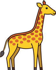 Obraz premium Vector of a Cute Giraffe Illustration, A playful vector illustration of a cute giraffe with yellow and orange spots, featuring a friendly expression and stylized design. 