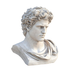 Obraz premium 3D Rendered Marble Bust of a Young Man with Curly Hair, Isolated on Transparent Background