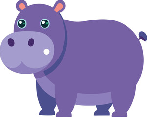 Vector of a Purple Hippopotamus Illustration, A cute and friendly vector illustration of a purple hippopotamus with big eyes and a smiling expression.
