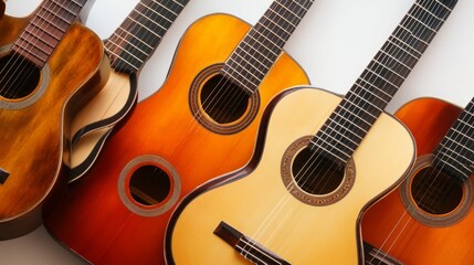 Obraz premium Six Guitars Neatly Arranged, Symbolizing Harmony and Precision in Design 