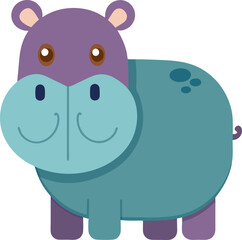 Vector of a Happy Hippopotamus Illustration, A cute and colorful vector illustration of a happy hippopotamus with a purple and teal design, featuring a smiling face.
