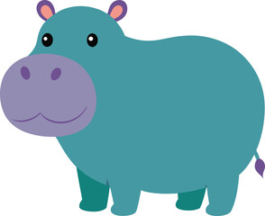 Vector of a Cute Teal Hippopotamus Illustration, A charming and colorful vector illustration of a teal hippopotamus with a friendly, cartoonish style.
