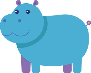 Vector of a Cute Blue Hippopotamus Illustration, A playful and colorful vector illustration of a cute blue hippopotamus with a friendly design.
