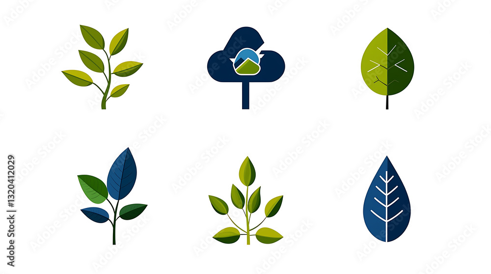 Poster nature inspired clean and simple environment icons crisp linear design graphics greenery theme moder