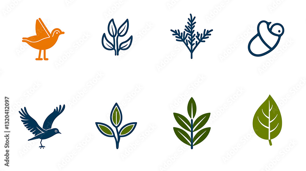 Poster ecological icons representing nature and environment clean graphics minimalist style eco-friendly de