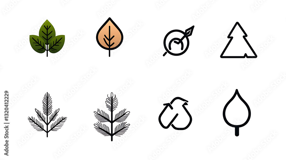 Poster clean ecothemed linear icons representing nature and environment graphic design elements minimalist 