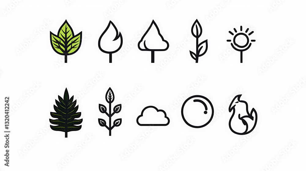 Poster eco-friendly linear icons depicting nature and environment concepts digital graphics clean design mi