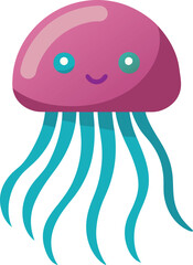 Cute Cartoon Jellyfish Vector Illustration with Smiling Face, Adorable cartoon jellyfish vector design with a smiling face and colorful tentacles, perfect for underwater and marine-themed illustration