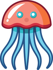 Cartoon Jellyfish Vector Illustration with Vibrant Tentacles, Colorful cartoon jellyfish vector design with vibrant tentacles and a playful expression, perfect for marine and underwater-themed illustr