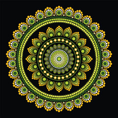 Vector hand drawn doodle mandala with hearts. Ethnic mandala with colorful ornament. Bright colors. Isolated. Illustration on doodle style.