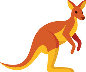 Cartoon Kangaroo Vector Illustration with Dynamic Pose, Stylized cartoon kangaroo vector design in vibrant orange and yellow, featuring a dynamic pose perfect for animal and wildlife-themed illustrati