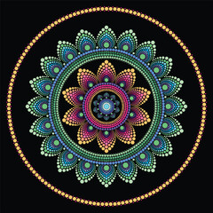 Vector hand drawn doodle mandala with hearts. Ethnic mandala with colorful ornament. Bright colors. Isolated. Illustration on doodle style.