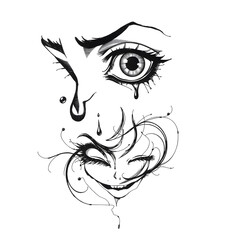 Fototapeta premium illustration of two surreal eyes, each expressing opposite emotions