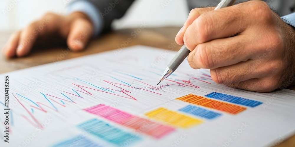 Poster budget income optimization concept. analyzing data with graphs and charts on paper.