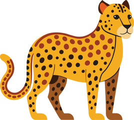 Cartoon Cheetah Vector Illustration with Distinct Spots, Bright and playful cartoon cheetah vector design with clear spots and a friendly expression, perfect for animal-themed graphics.
