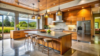 Fototapeta premium Modern Concrete & Wood Kitchen Portrait Photography: Stylish Interior Design Images