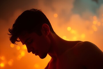 Silhouette Of A Man With Bokeh Lights, Captured With Soft Lighting And Dark Edges