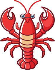 Cartoon Lobster Vector Illustration with Large Claws, Fun cartoon lobster vector design featuring large claws and vibrant red colors, ideal for seafood and ocean-themed illustrations.
