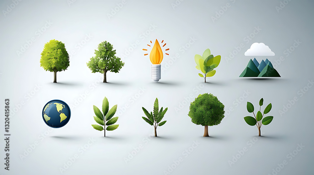 Poster ecofocused minimalist icons representing nature's elements digital design clean environment visual a