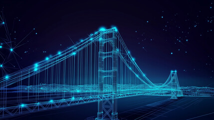 Obraz premium Golden Gate Bridge Neon Wireframe World
