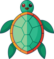 Smiling Turtle Vector Illustration with Colorful Shell, A cheerful turtle vector illustration with a vibrant orange and green shell, perfect for marine, nature, or children's themes.
