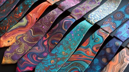 Colorful Tie Display on Dark Background