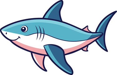 Friendly shark vector illustration with blue and pink tones, A cute and friendly vector illustration of a shark with blue and pink tones, perfect for ocean-themed designs and children's content.
