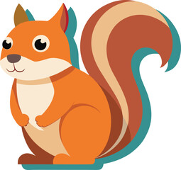 Playful squirrel vector illustration with vibrant tail, A playful vector illustration of a squirrel with vibrant orange fur and a colorful tail, perfect for nature and animal-themed designs.
