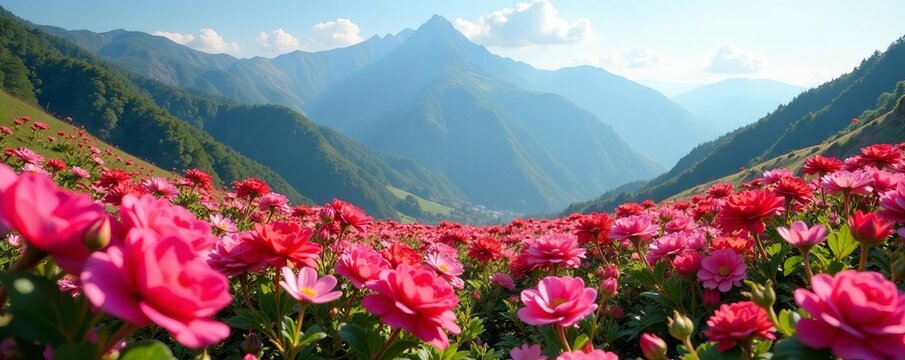 Stunning maral in full bloom against mountain backdrop, antlers, mountain range, landscape