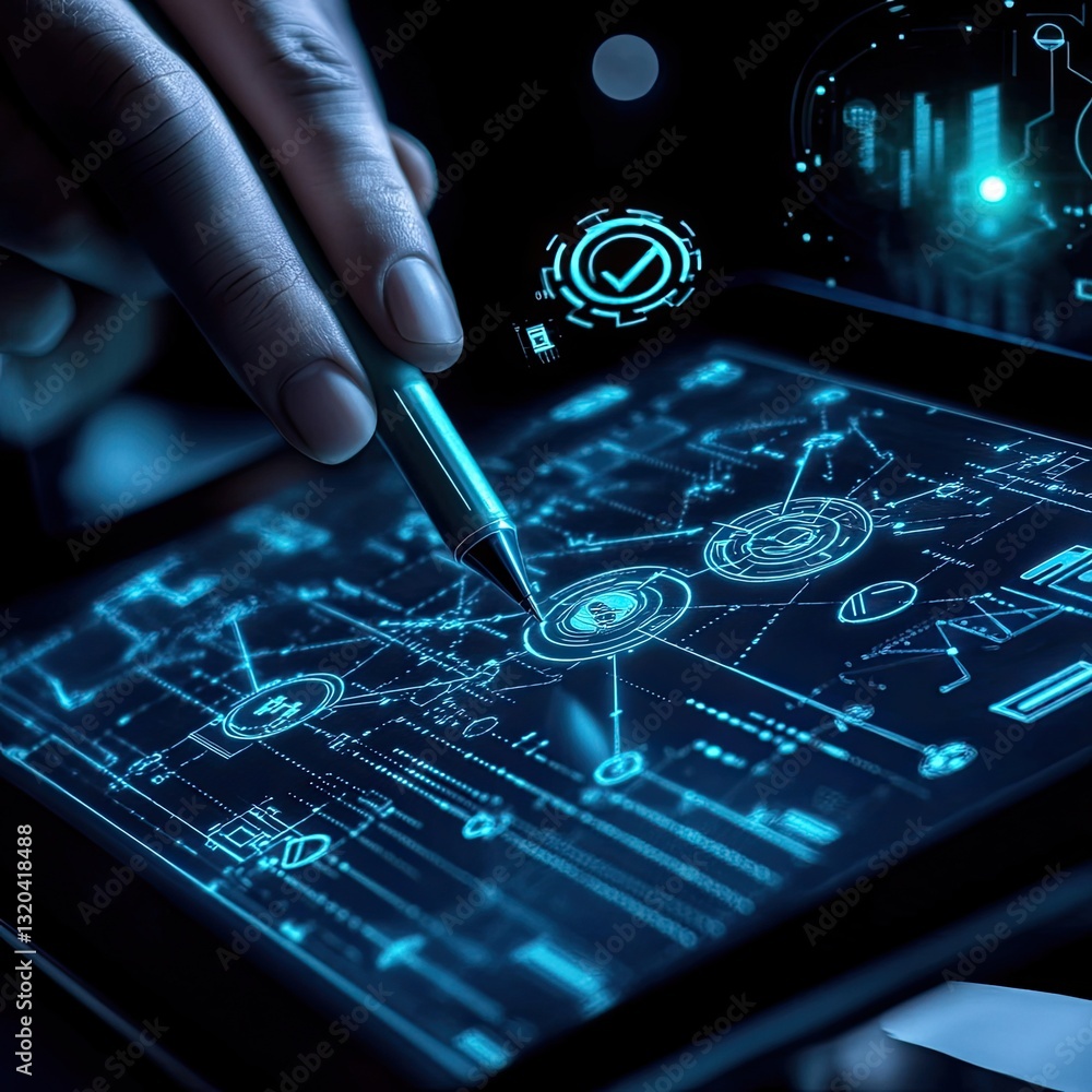 Poster digital transformation technological advancement futuristic interface network security system